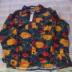 Flannel Men's Vibrant Floral Button Down Shirt - Red, Yellow, Blue